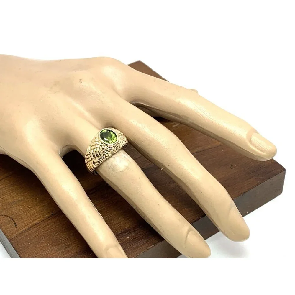 Green Gemstone Cocktail Ring 10k Yellow Gold Estate Jewelry Women's Size 8.75